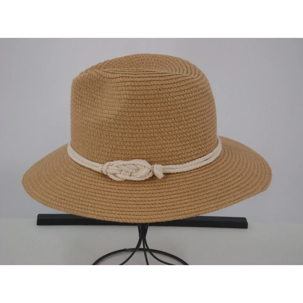 Magid Hats Tan Straw Fedora Sun Hat with Nautical Rope Knot Detail‎ RN 90894